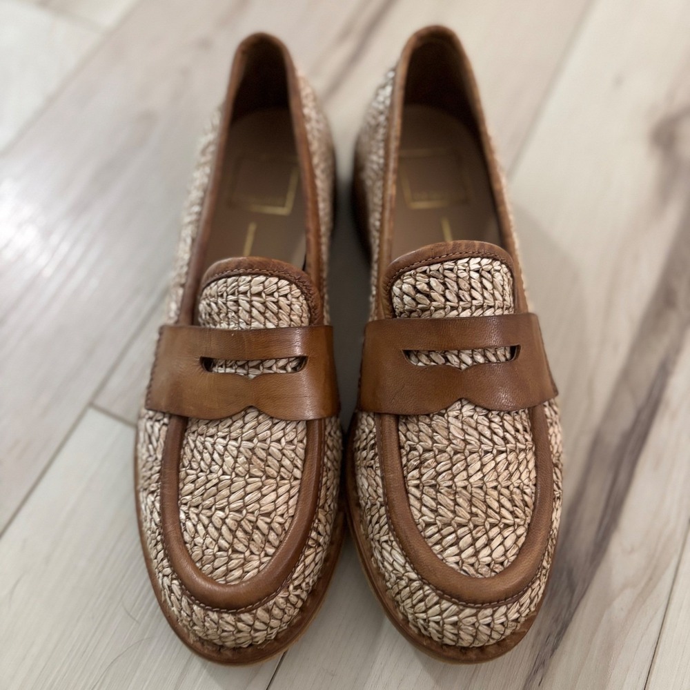 Dolce Vita Marina Loafers Raffia Brown Multi‎ Leather Trim Shoes Women's Size 7